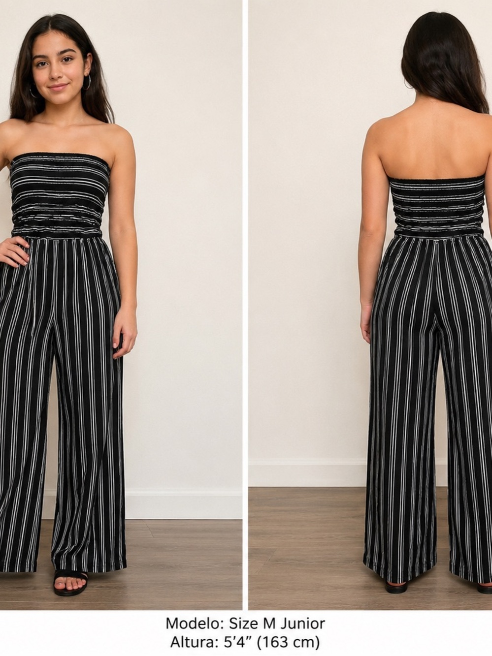 Heart & Hips Black and White Striped Strapless Wide-Leg Jumpsuit